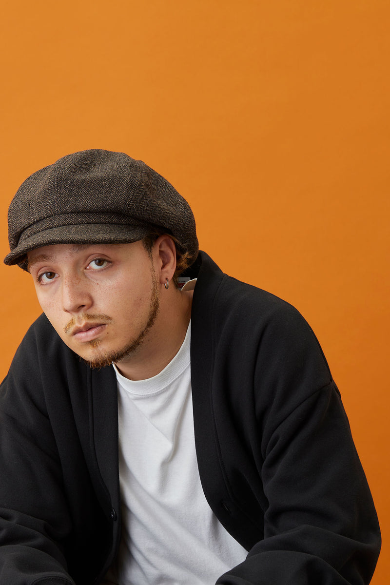 521WH WOOL HERRINGBONE CASQUETTE / BLACK & BROWN