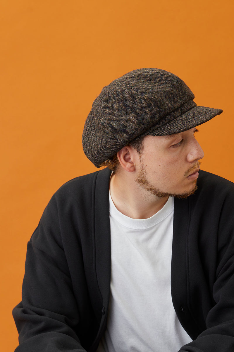 521WH WOOL HERRINGBONE CASQUETTE / BLACK & BROWN