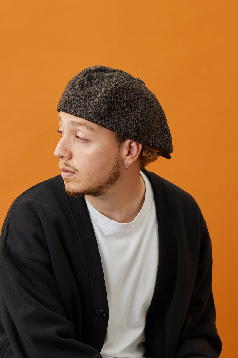 575WH WOOL HERRINGBONE CASQUETTE / BLACK & BROWN