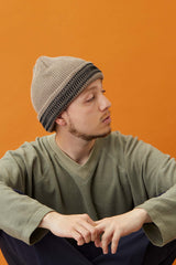 CUFF KNIT CAP / 3D BORDER / BEIGE
