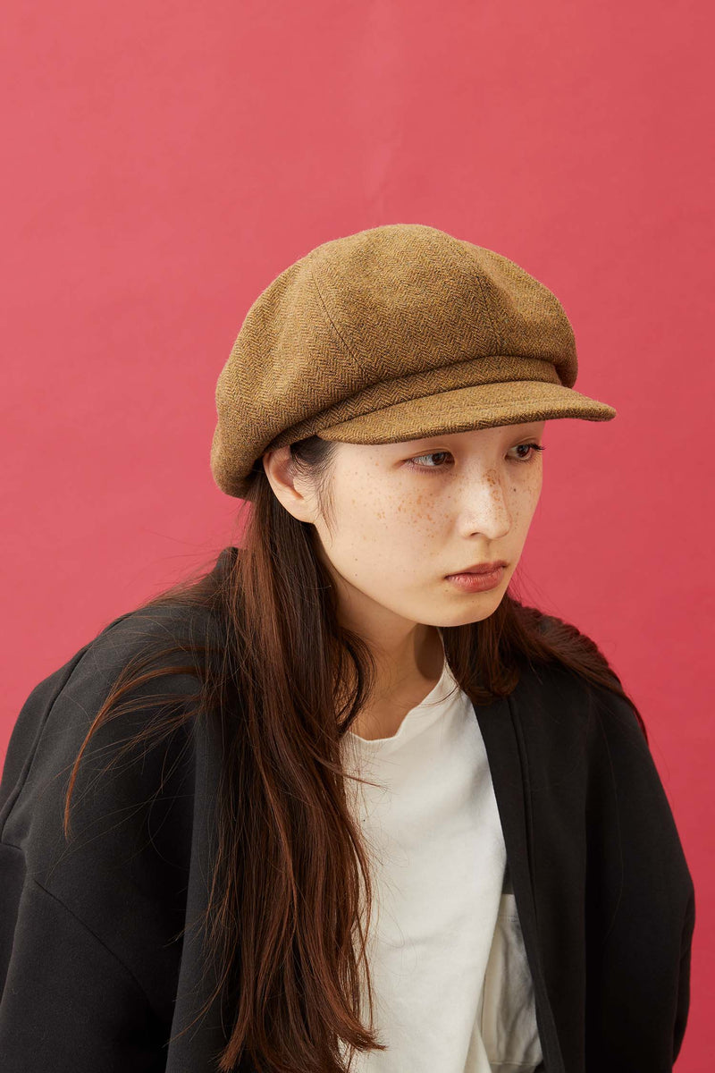 521WH WOOL HERRINGBONE CASQUETTE / BROWN & OLIVE