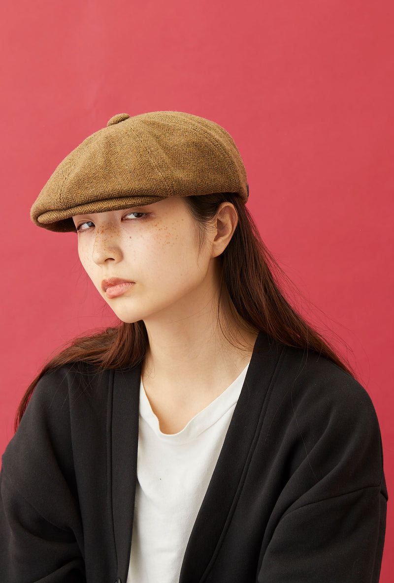 575WH WOOL HERRINGBONE CASQUETTE / BROWN & OLIVE