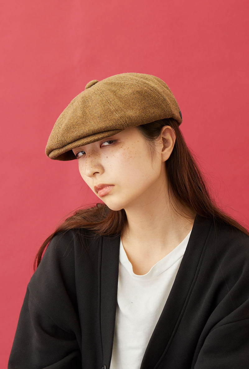 575WH WOOL HERRINGBONE CASQUETTE / BROWN & OLIVE