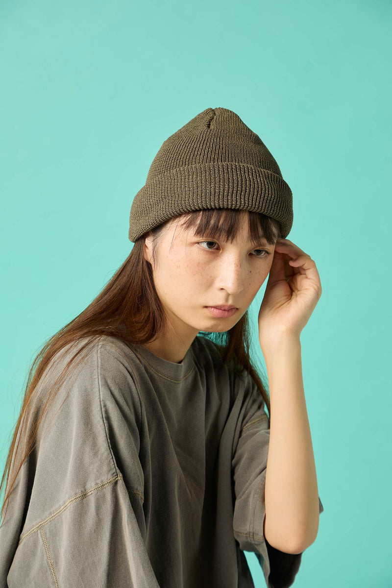 CUFF KNIT CAP / STRAW YARN / OLIVE