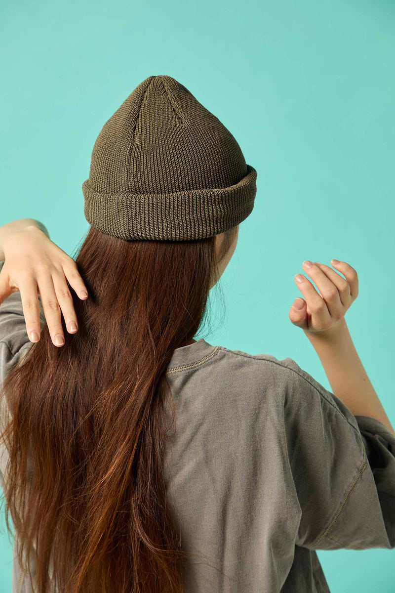 CUFF KNIT CAP / STRAW YARN / OLIVE