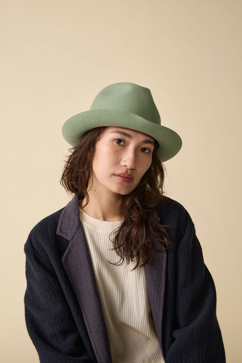 FELT HAT / RABBIT FRONT PINCH TASSEL / LIGHT GREEN