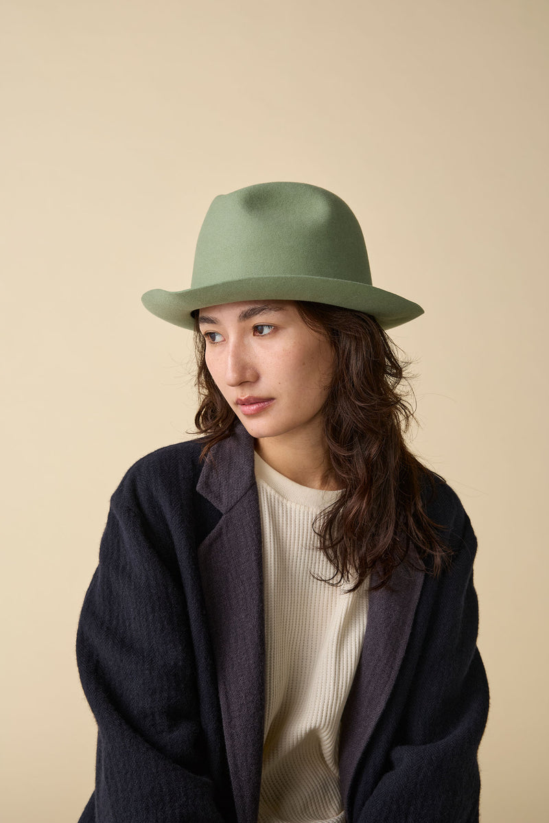 FELT HAT / RABBIT FRONT PINCH TASSEL / LIGHT GREEN