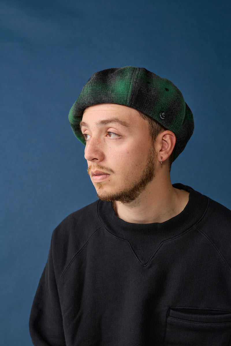 BERET / OMBRE CHECK / GREEN & BLACK