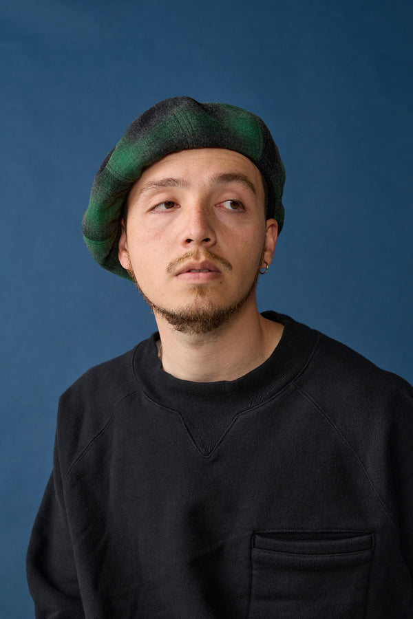 BERET / OMBRE CHECK / GREEN & BLACK