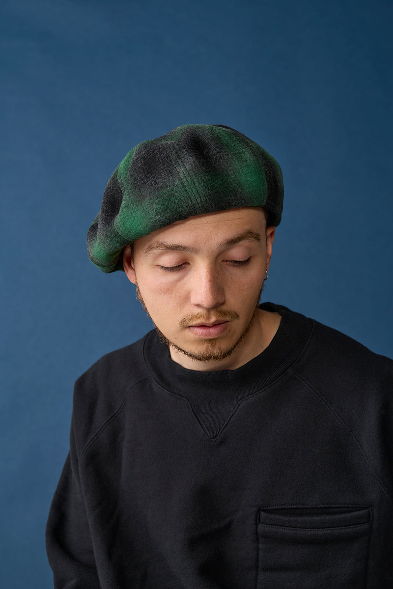 BERET / OMBRE CHECK / GREEN & BLACK