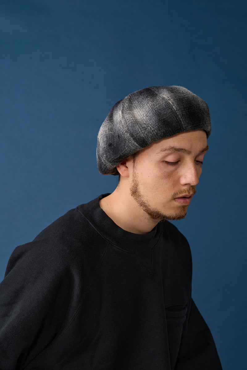 BERET / OMBRE CHECK / GRAY & BLACK