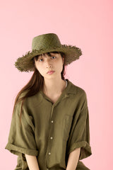 RAFFIA HAT / RAW EDGE BRIM / MOSS