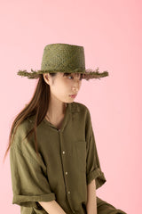 RAFFIA HAT / RAW EDGE BRIM / MOSS