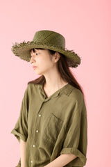 RAFFIA HAT / RAW EDGE BRIM / MOSS