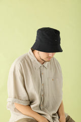 SWITCHED BUCKET HAT / LINEN & POLY / BLACK