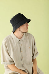 SWITCHED BUCKET HAT / LINEN & POLY / BLACK