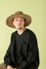 RAFFIA HAT / RAW EDGE BRIM / BROWN