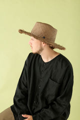 RAFFIA HAT / RAW EDGE BRIM / BROWN