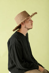 RAFFIA HAT / RAW EDGE BRIM / BROWN