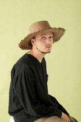 RAFFIA HAT / RAW EDGE BRIM / BROWN