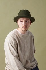 FELT HAT / RABBIT FRONT PINCH TASSEL / MOSS GREEN