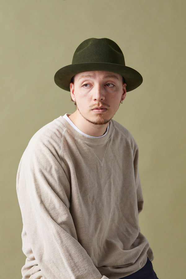 FELT HAT / RABBIT FRONT PINCH TASSEL / MOSS GREEN