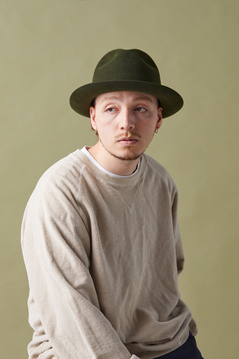 FELT HAT / RABBIT FRONT PINCH TASSEL / MOSS GREEN