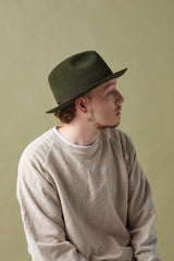 FELT HAT / RABBIT FRONT PINCH TASSEL / MOSS GREEN