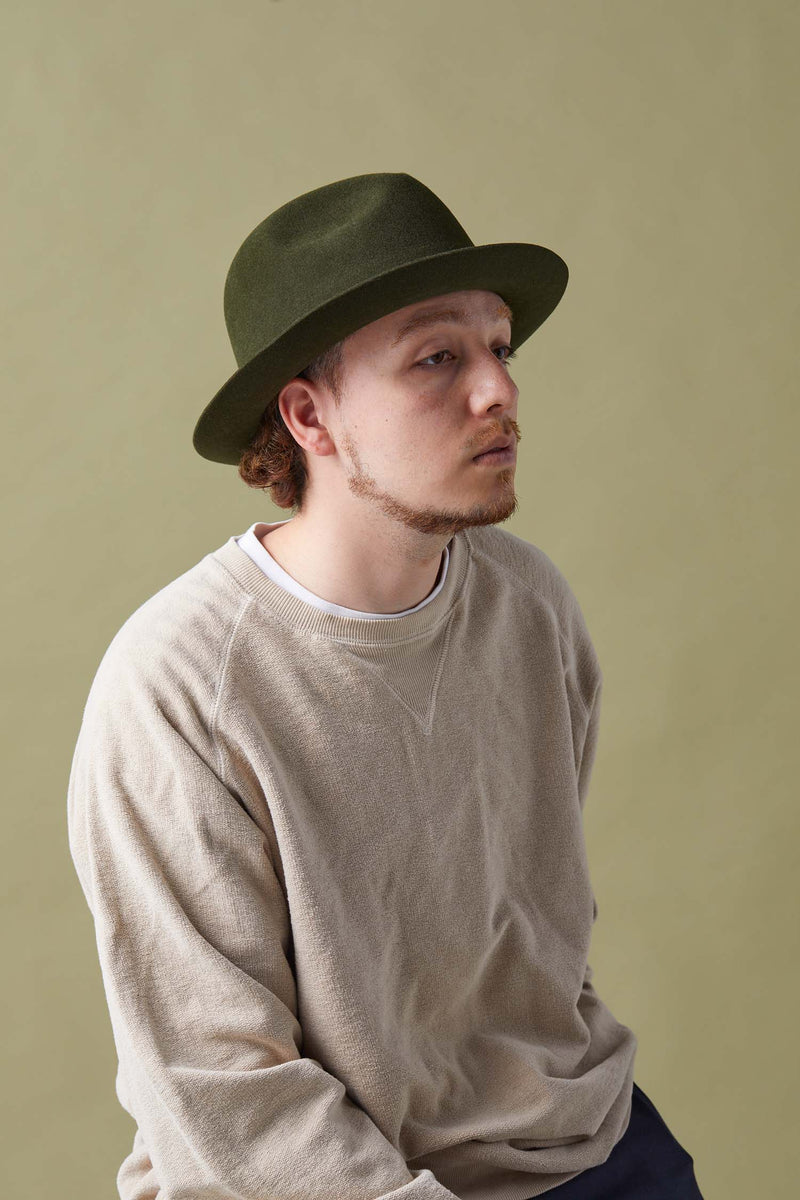 FELT HAT / RABBIT FRONT PINCH TASSEL / MOSS GREEN