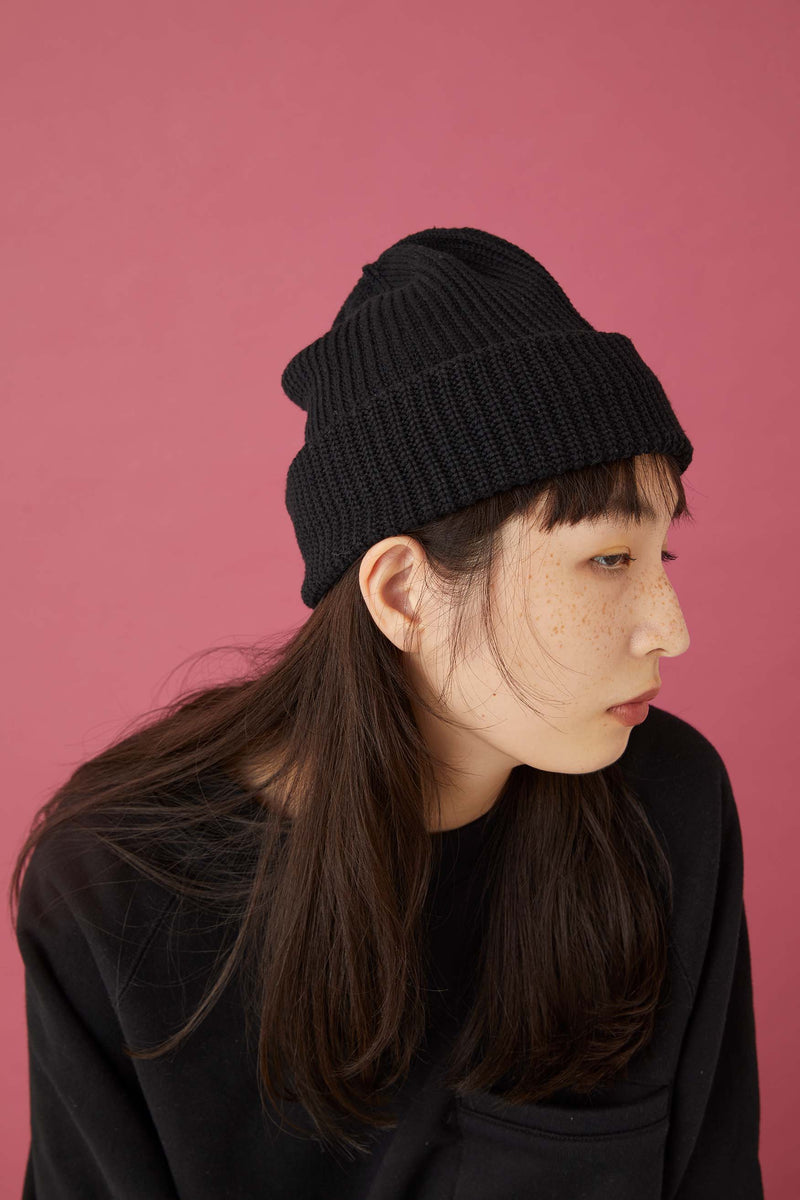 CUFF KNIT CAP / SEAMLESS RIB / BLACK